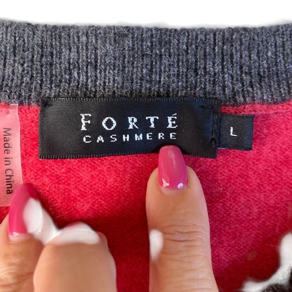 Forte Women 100% Cashmere Classic Candy Apple VNeck Longsleeve Sweater SZ L - Picture 7 of 8